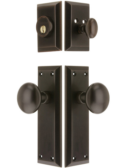 Grandeur Fifth Avenue Entry Set, Keyed Alike with Fifth Avenue Knobs in Oil-Rubbed Bronze.